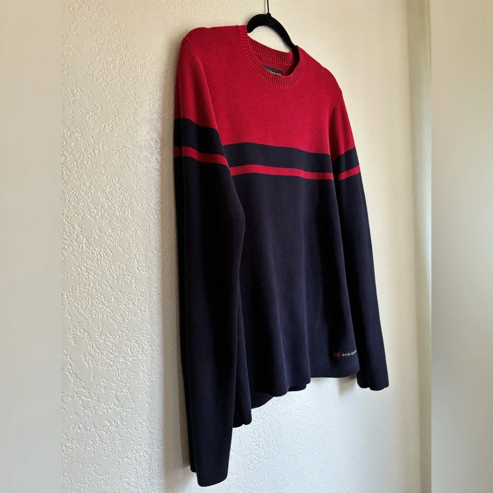 Vintage Abercrombie & Fitch Sweater Blue Red Colorblock Stripe Crewneck 90s